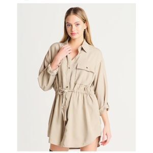 BlankNYC Women's drawstring Stylish utility-style shirt Cargo Dress Tan Small
